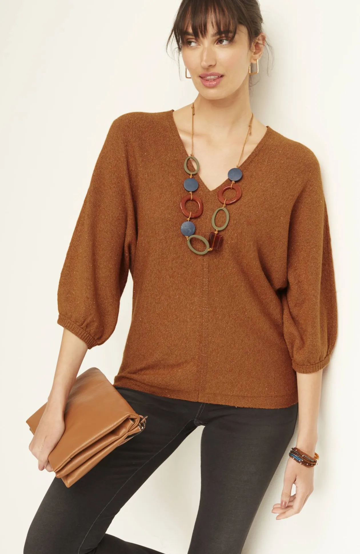 Pure Jill Tweed Double-V Sweater