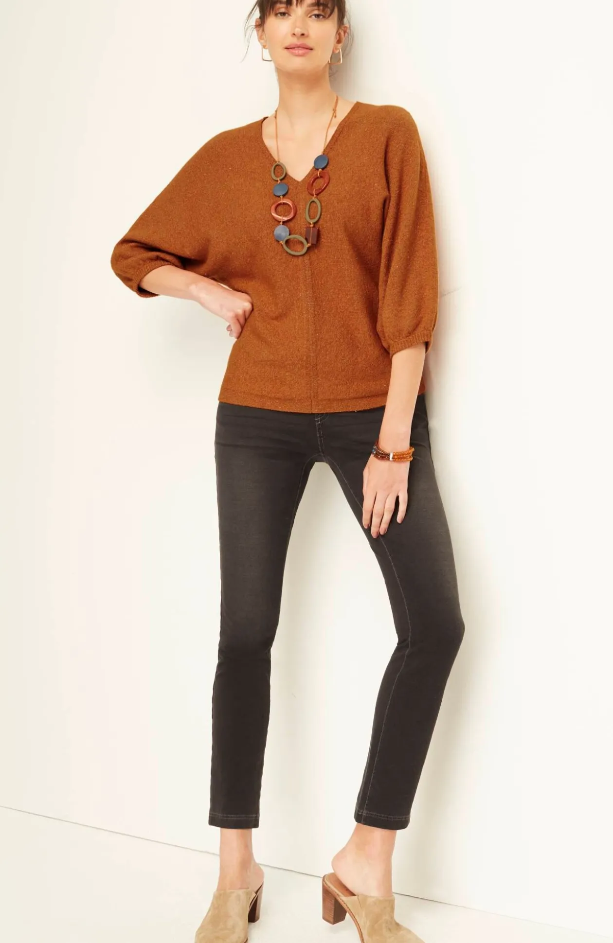 Pure Jill Tweed Double-V Sweater