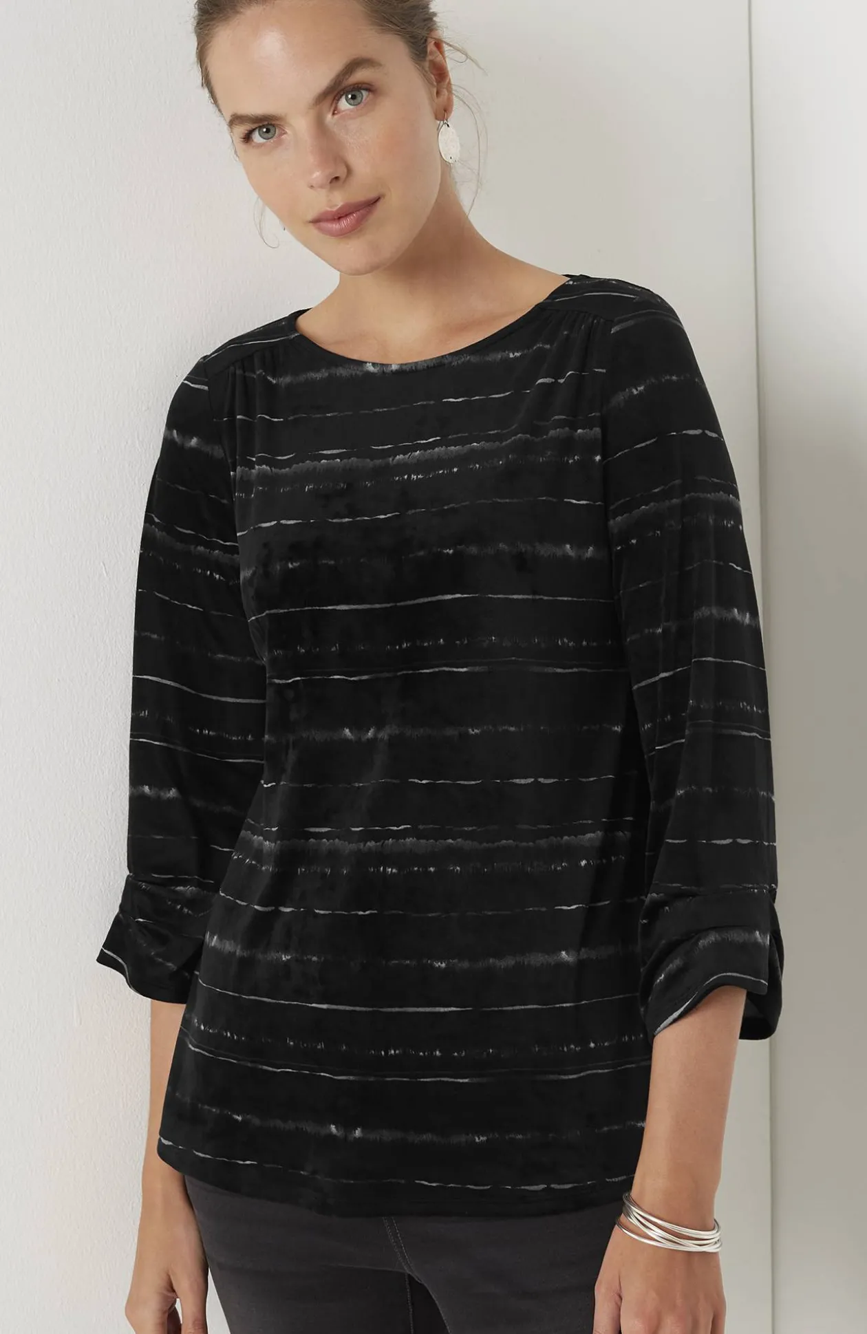 Pure Jill Velour Pleated-Sleeve Top