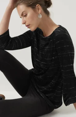 Pure Jill Velour Pleated-Sleeve Top
