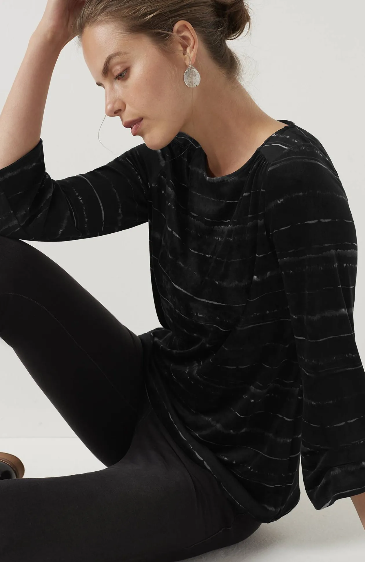 Pure Jill Velour Pleated-Sleeve Top
