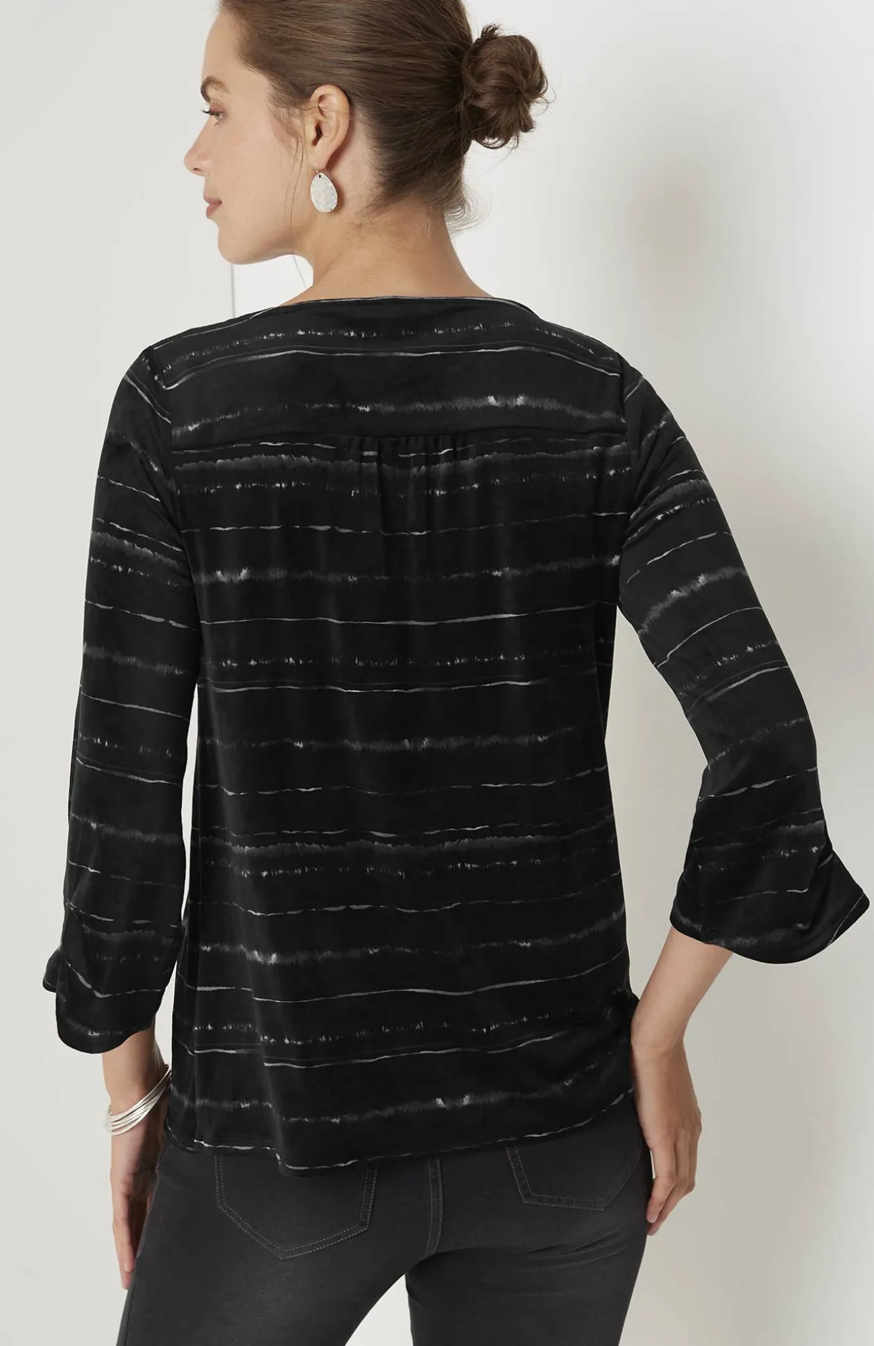 Pure Jill Velour Pleated-Sleeve Top