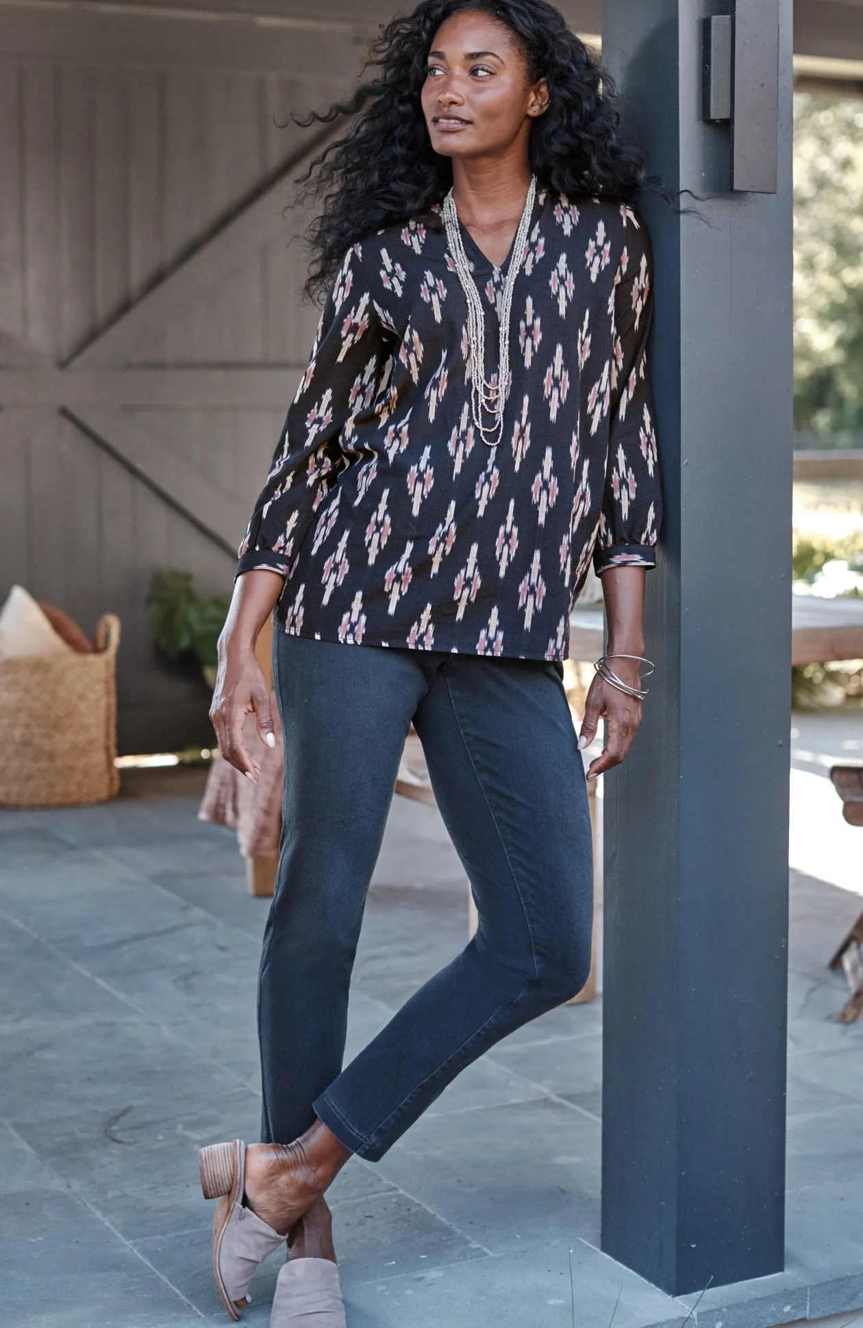 Pure Jill V-Neck Ikat Top