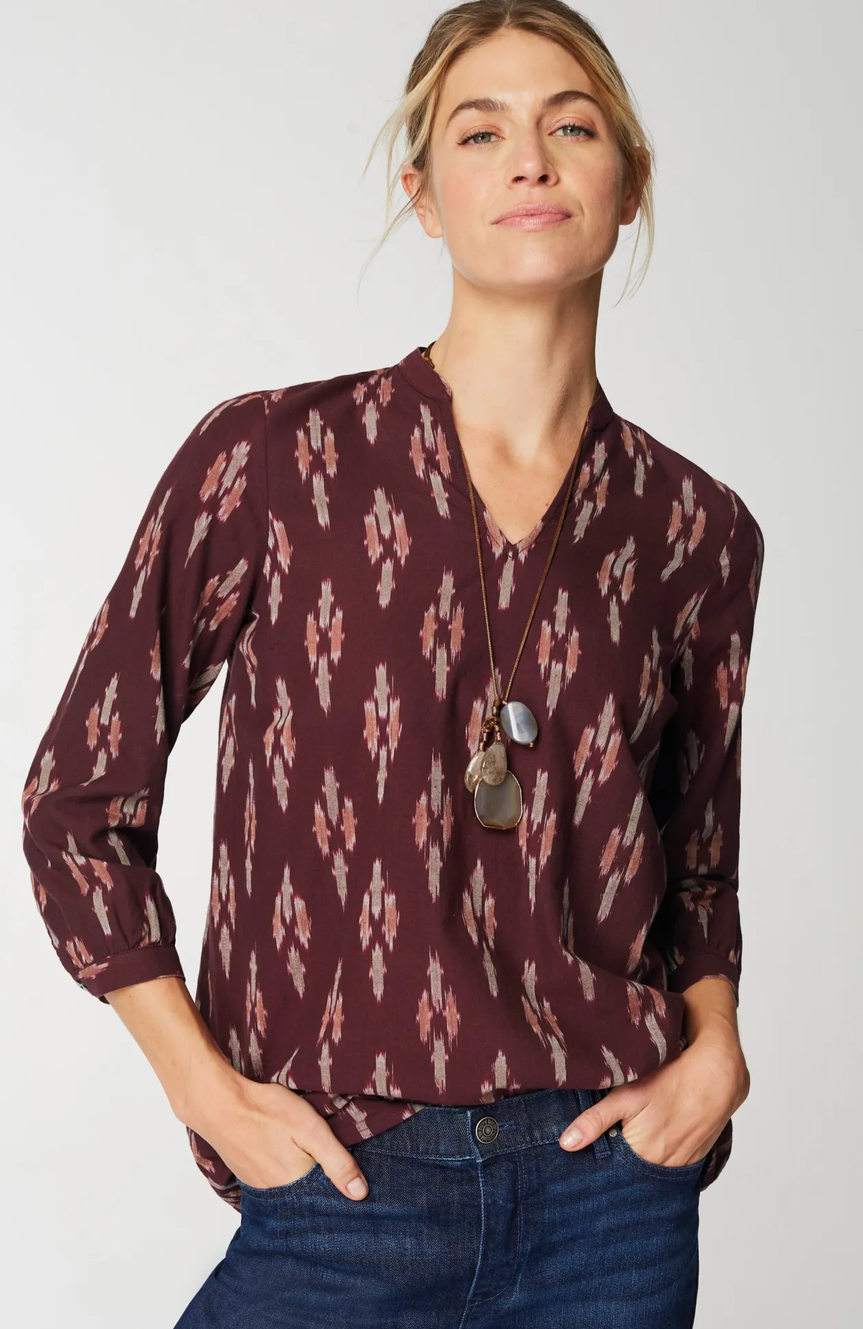 Pure Jill V-Neck Ikat Top