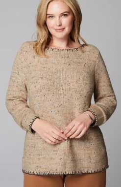 Pure Jill Whipstitch-Trimmed Pullover Sweater
