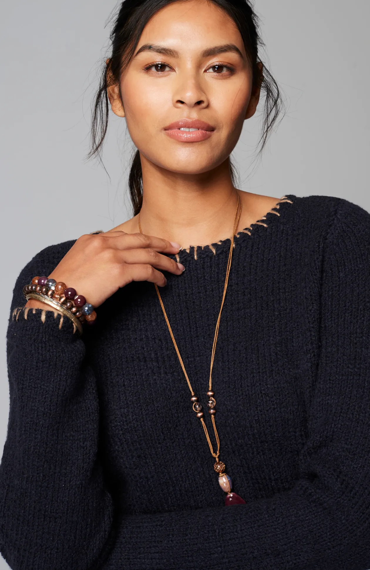 Pure Jill Whipstitch-Trimmed Pullover Sweater
