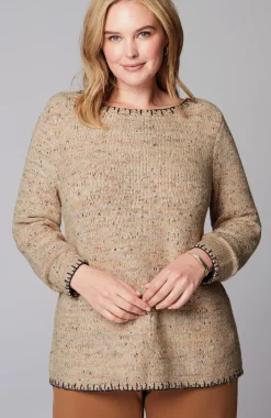 Pure Jill Whipstitch-Trimmed Pullover Sweater