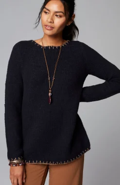Pure Jill Whipstitch-Trimmed Pullover Sweater