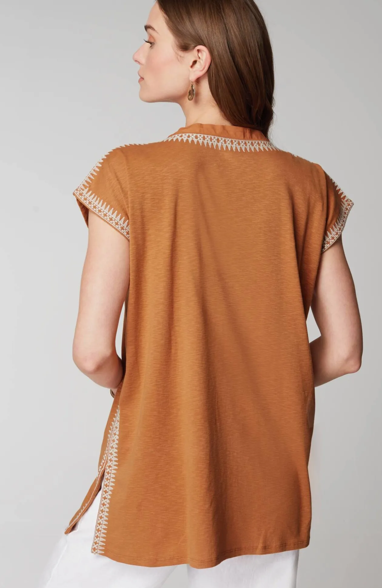 Pure Jill Woven-Trim Embroidered Tunic