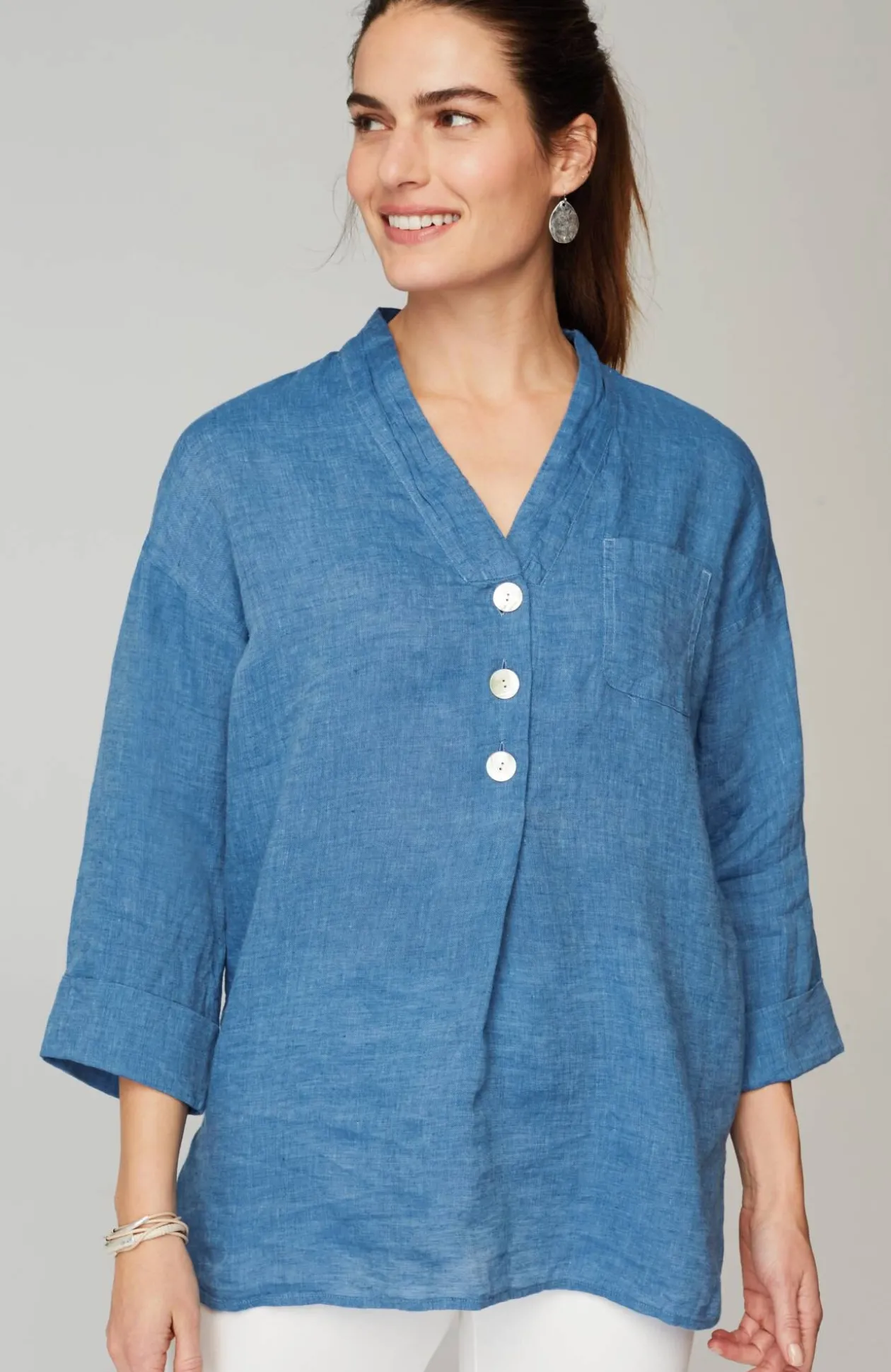 Pure Jill Yarn-Dyed Linen Button-Front Tunic