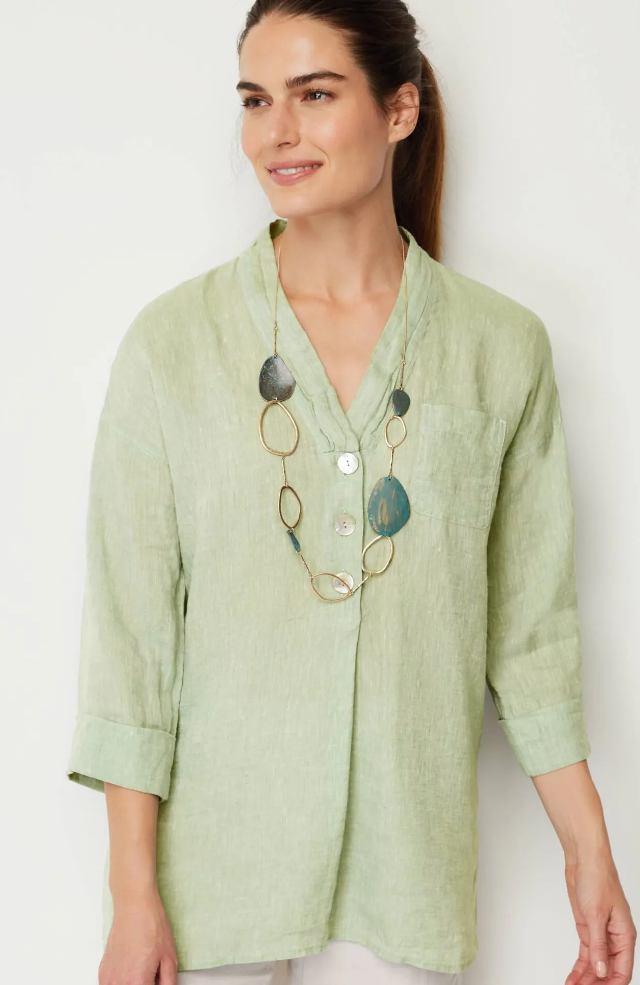 Pure Jill Yarn-Dyed Linen Button-Front Tunic