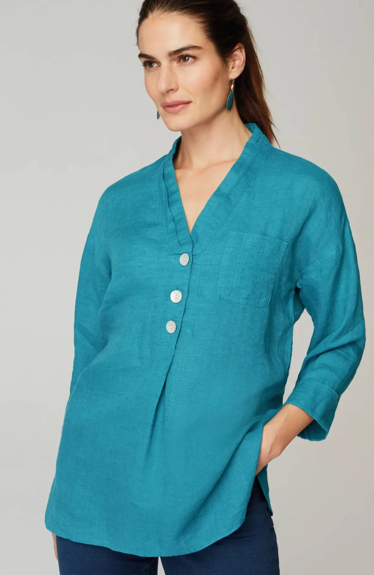 Pure Jill Yarn-Dyed Linen Button-Front Tunic