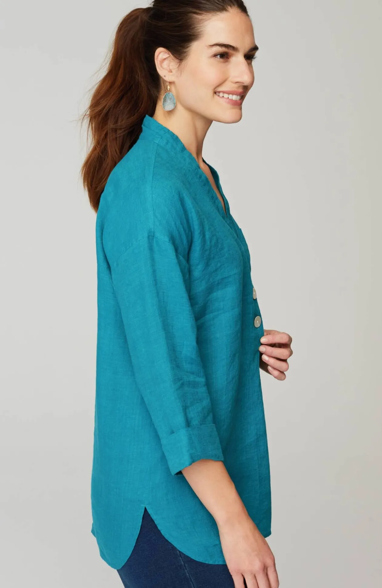 Pure Jill Yarn-Dyed Linen Button-Front Tunic