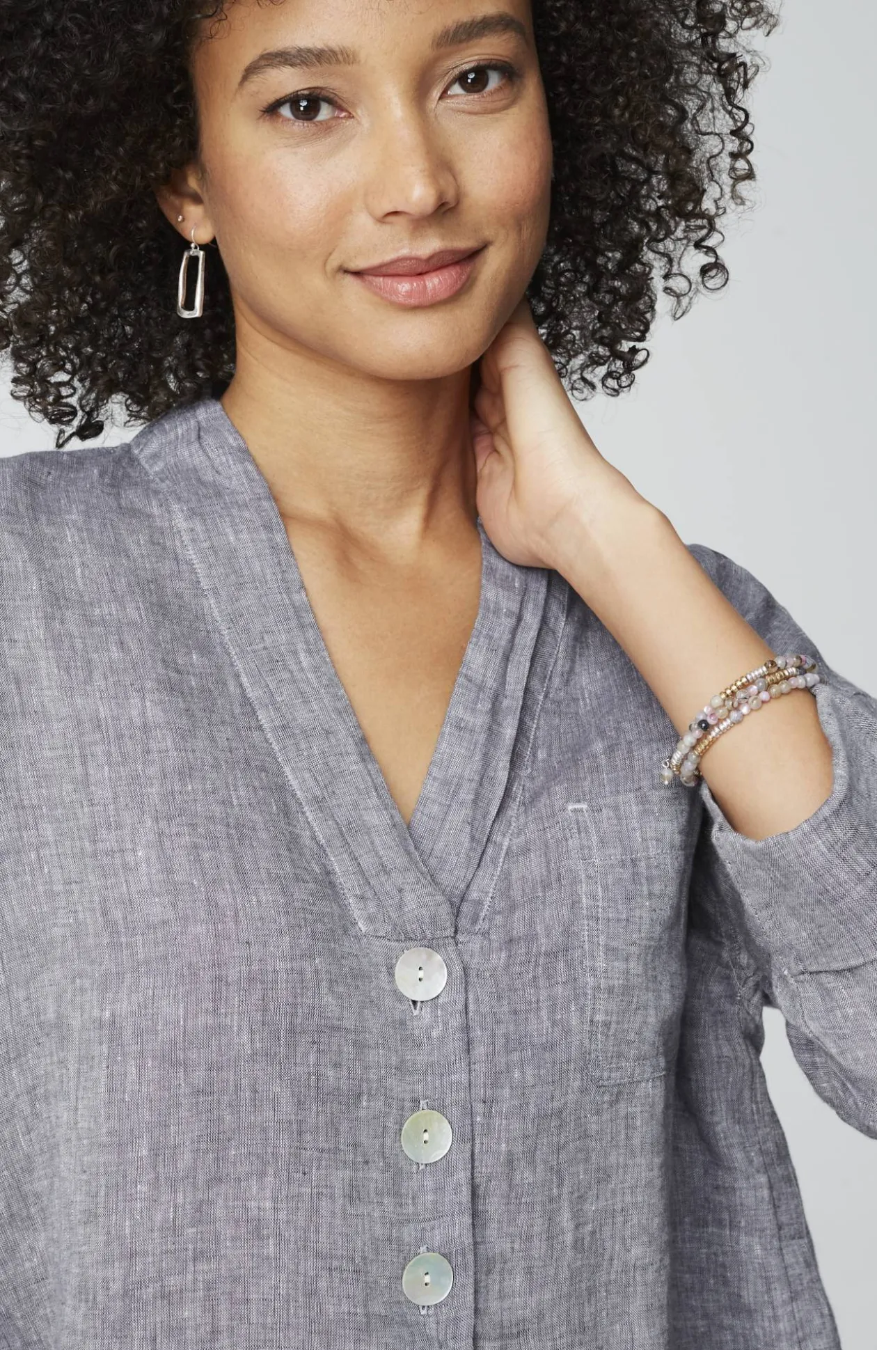 Pure Jill Yarn-Dyed Linen Button-Front Tunic