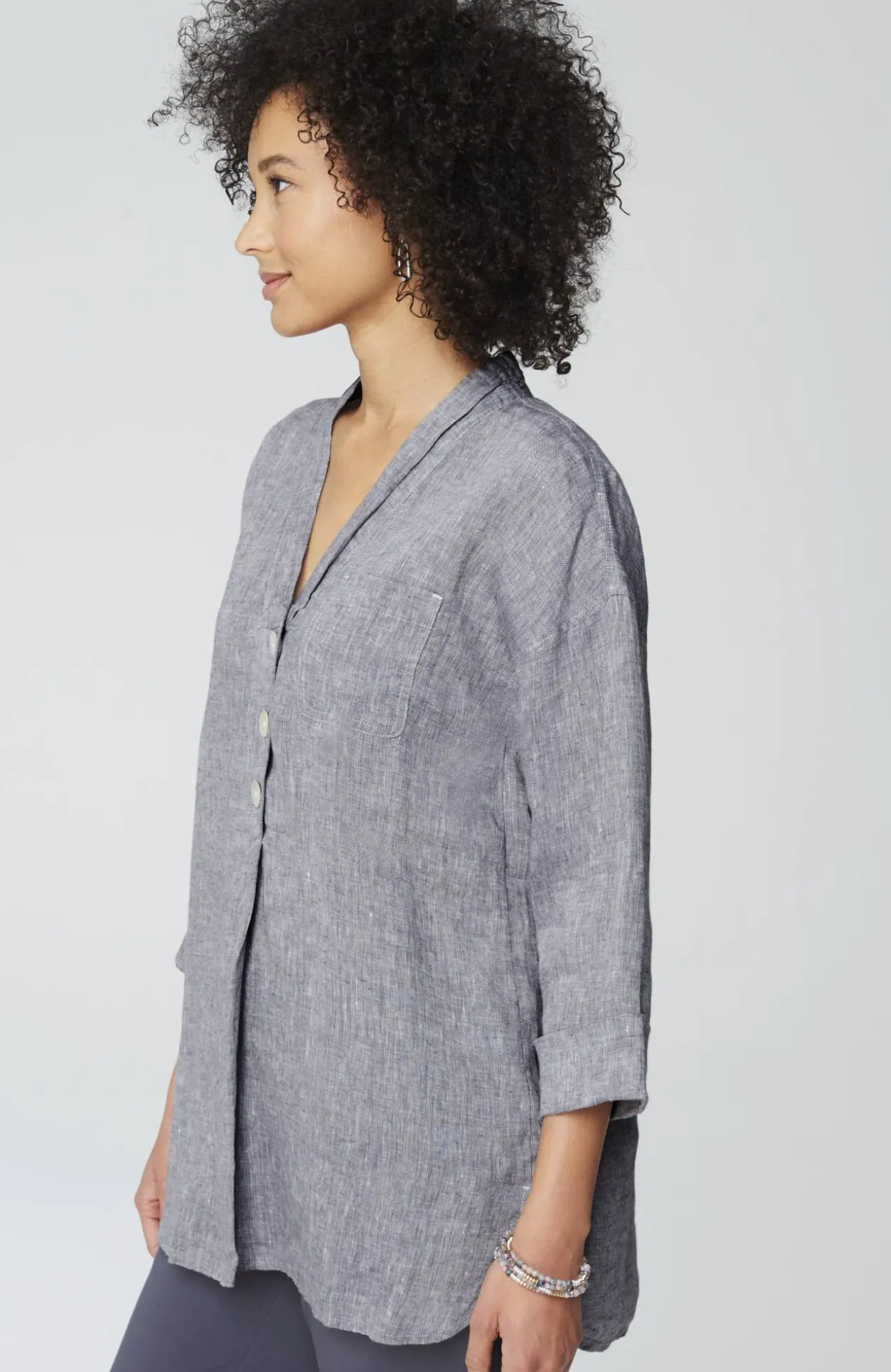 Pure Jill Yarn-Dyed Linen Button-Front Tunic