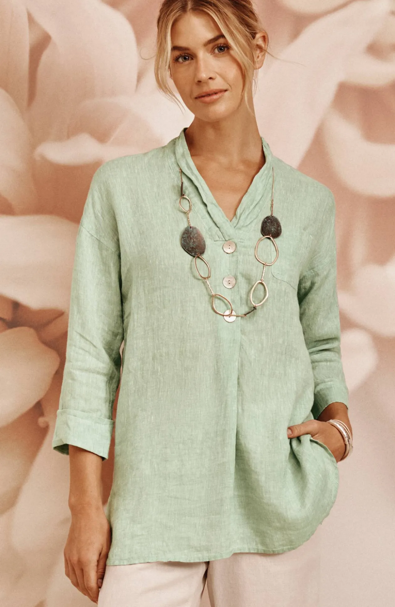 Pure Jill Yarn-Dyed Linen Button-Front Tunic
