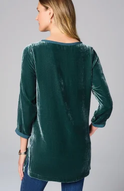 Rayon Silk Velvet Boat-Neck Tunic