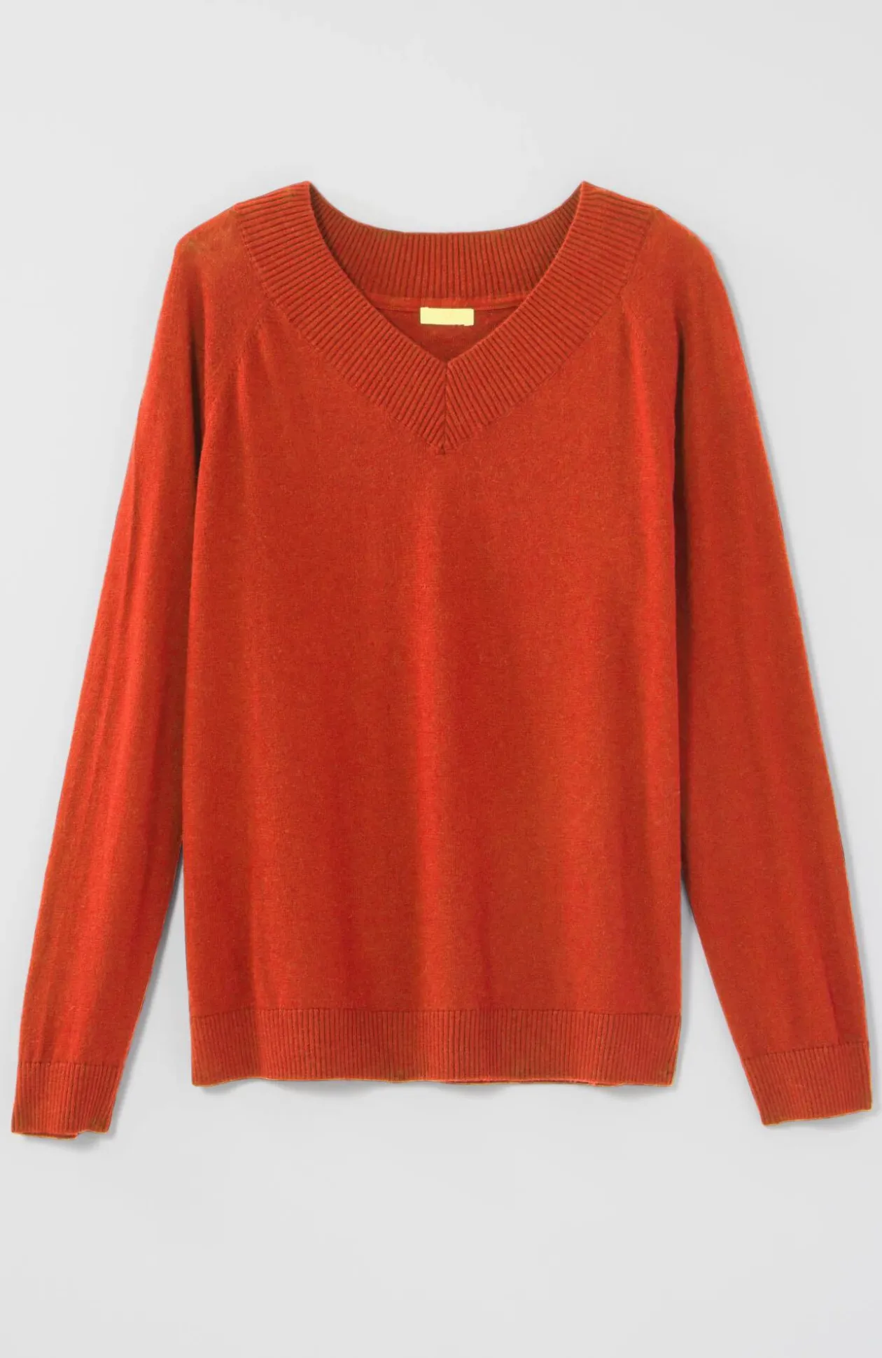 Ribbed-Border V-Neck Sweater