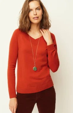 Ribbed-Border V-Neck Sweater