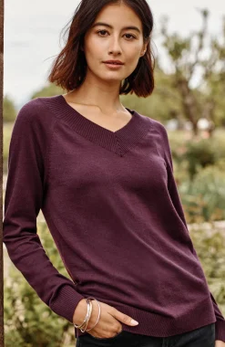 Ribbed-Border V-Neck Sweater