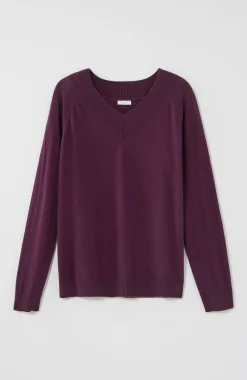 Ribbed-Border V-Neck Sweater