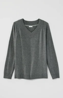 Ribbed-Border V-Neck Sweater