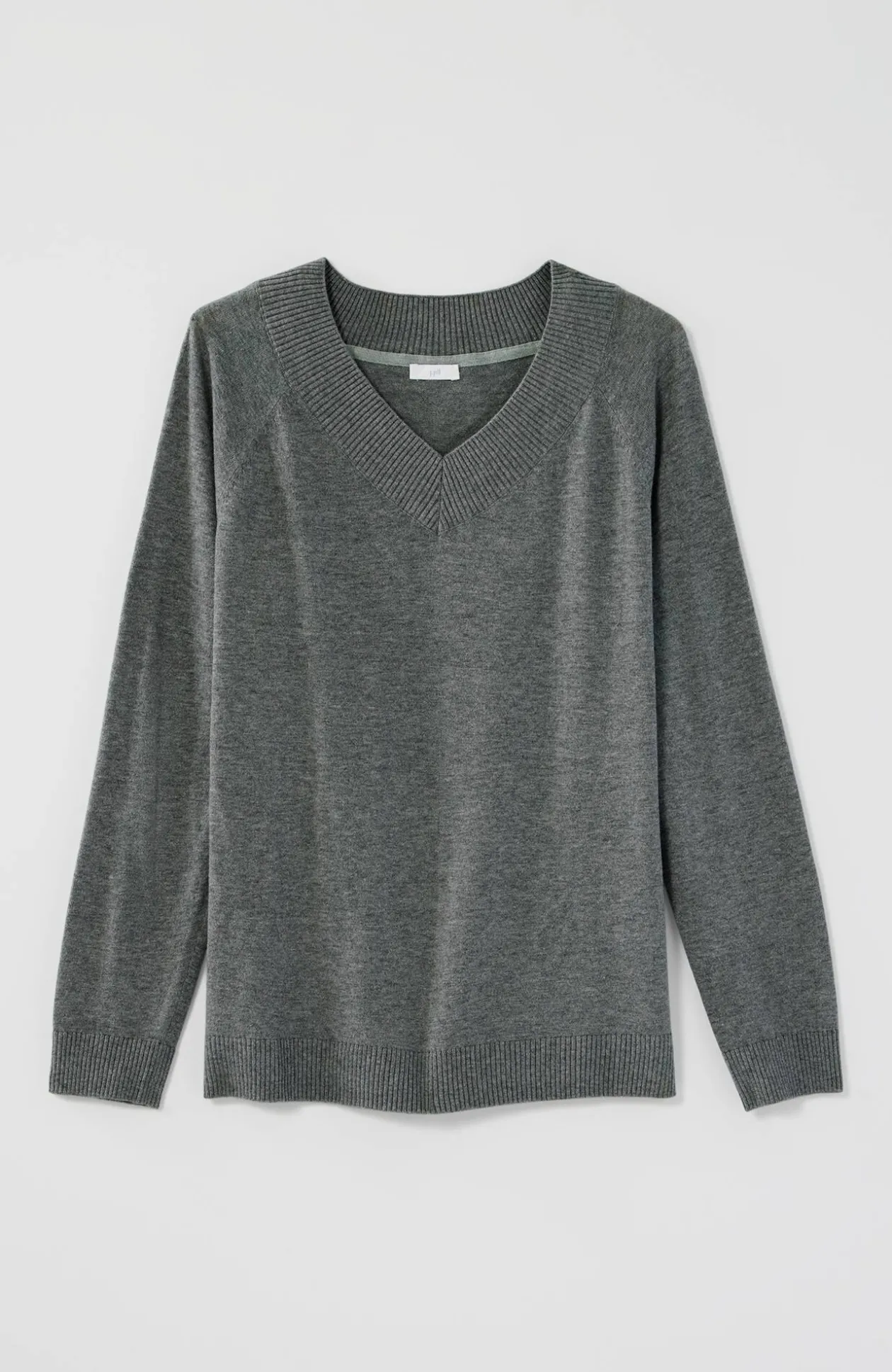 Ribbed-Border V-Neck Sweater