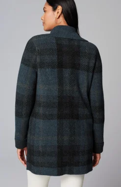 Ribbed-Collar Plaid Sweater-Jacket
