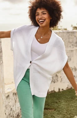 Ribbed-Detail Short-Sleeve Cardi