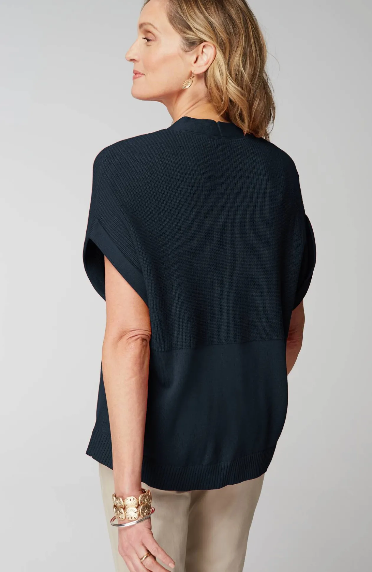 Ribbed-Detail Short-Sleeve Cardi