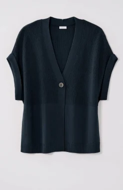 Ribbed-Detail Short-Sleeve Cardi