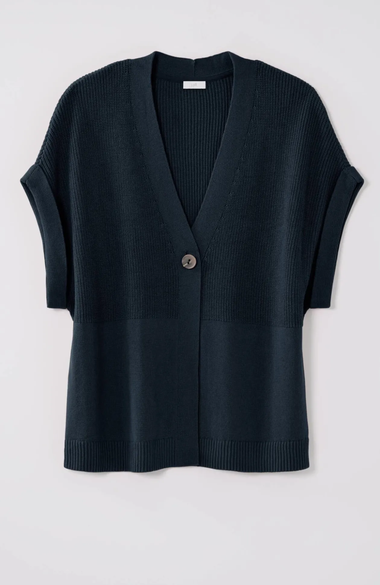 Ribbed-Detail Short-Sleeve Cardi