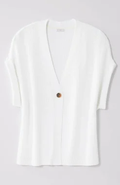 Ribbed-Detail Short-Sleeve Cardi