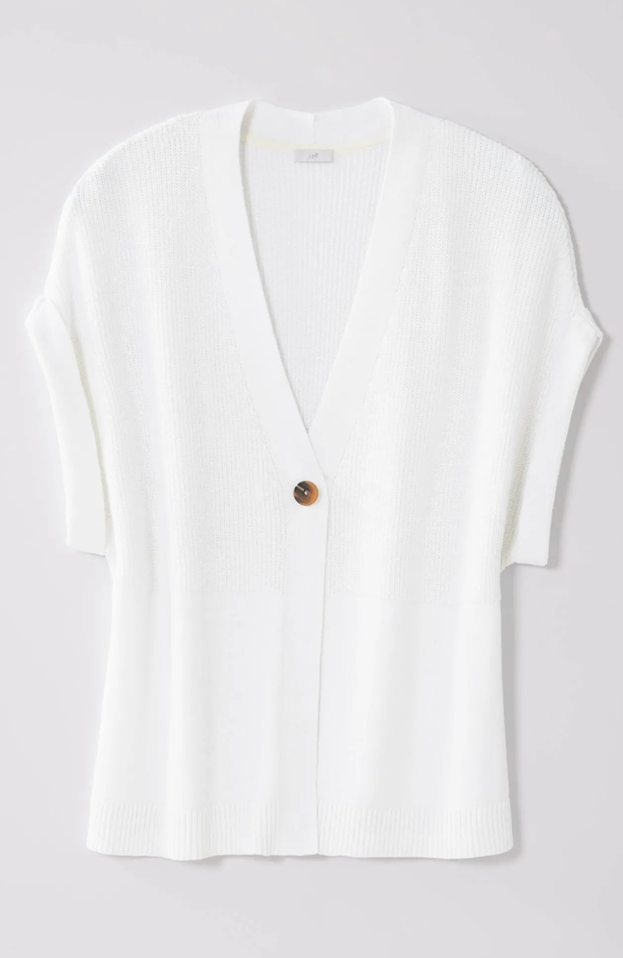 Ribbed-Detail Short-Sleeve Cardi