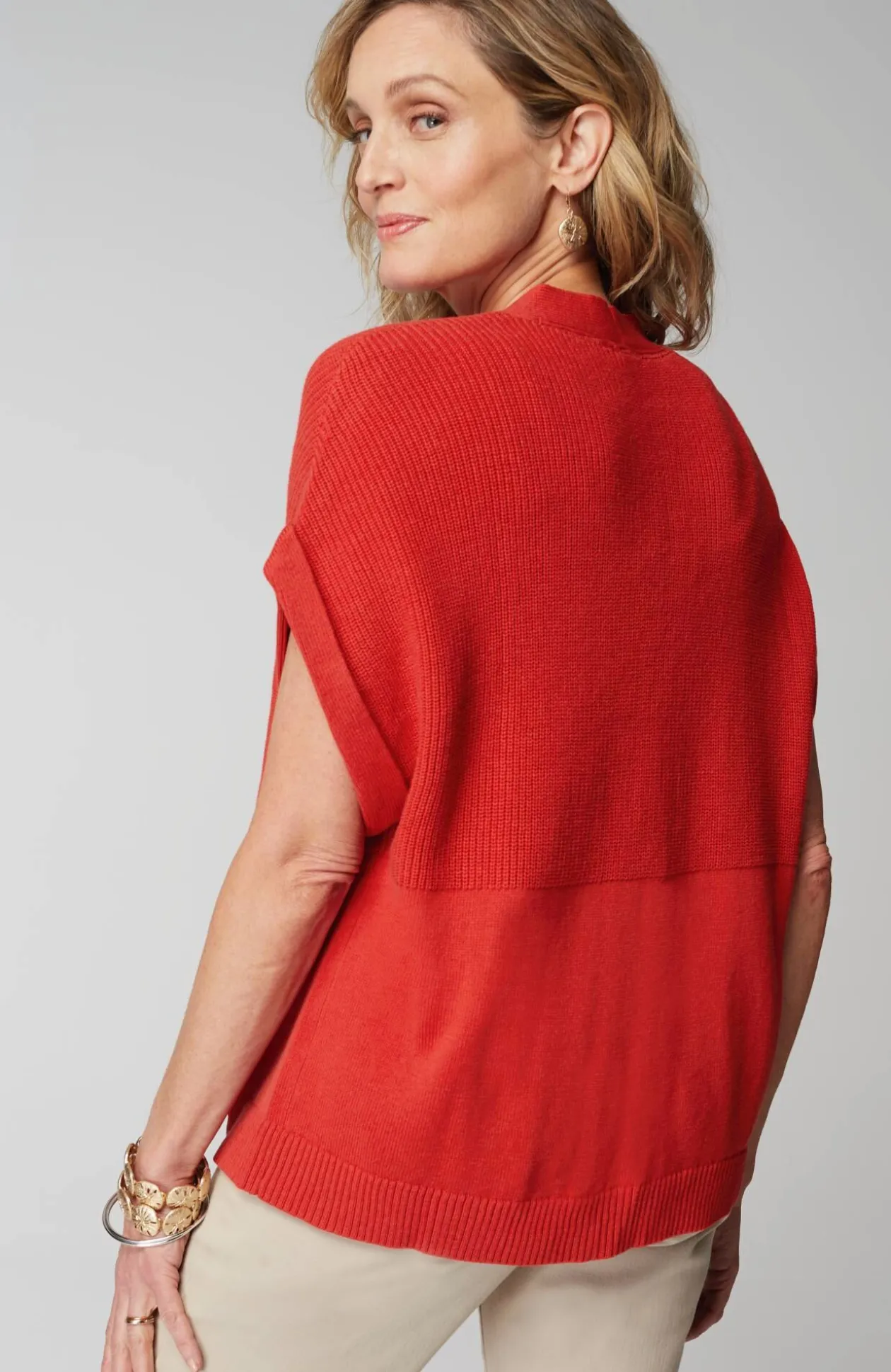 Ribbed-Detail Short-Sleeve Cardi