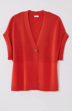 Ribbed-Detail Short-Sleeve Cardi