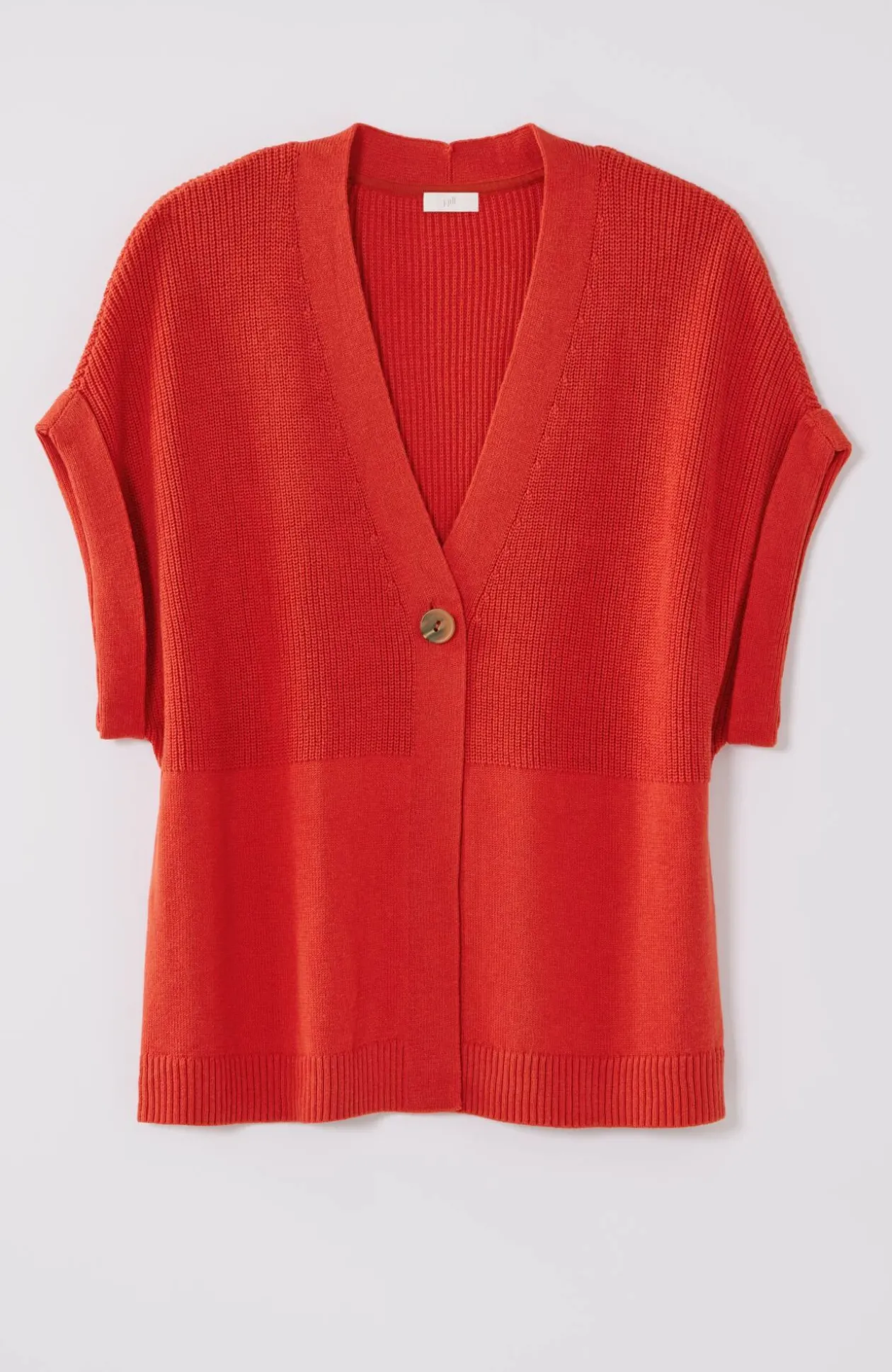 Ribbed-Detail Short-Sleeve Cardi