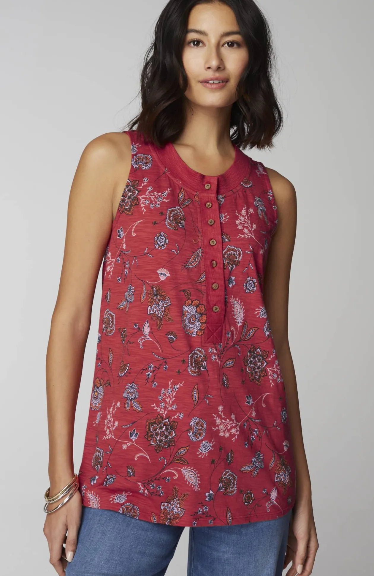 Rib-Trim Henley Tank
