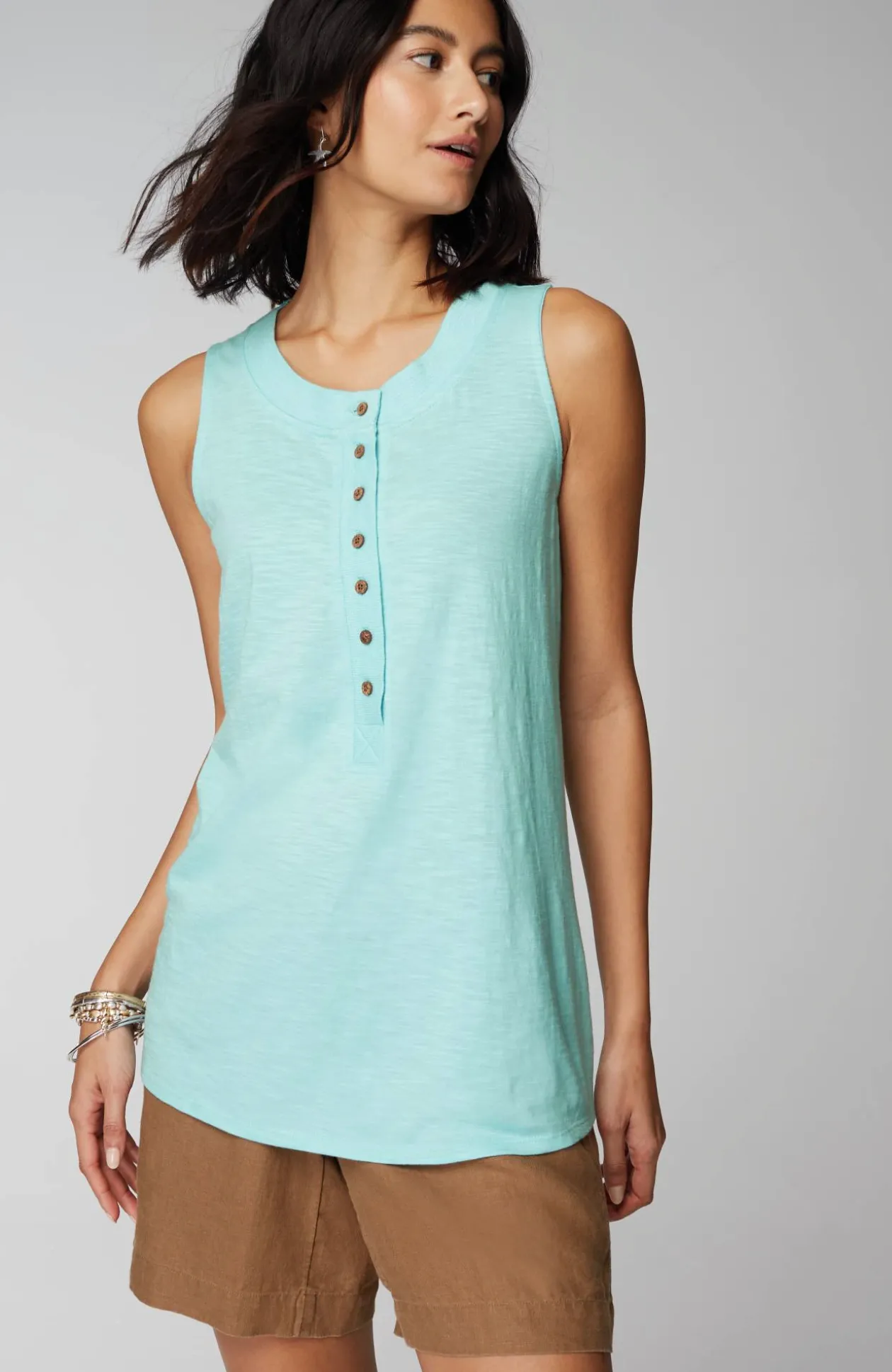 Rib-Trim Henley Tank