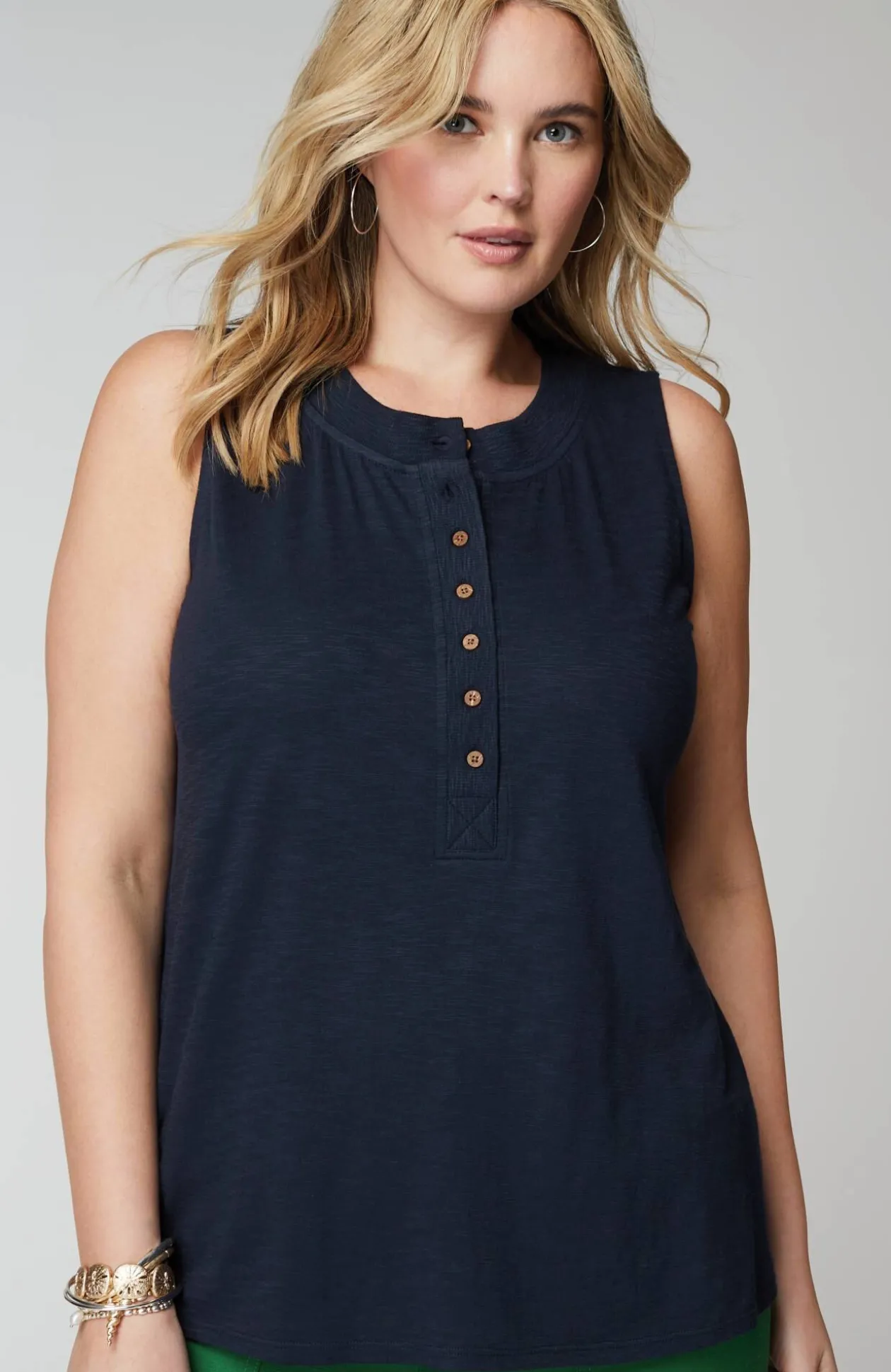 Rib-Trim Henley Tank