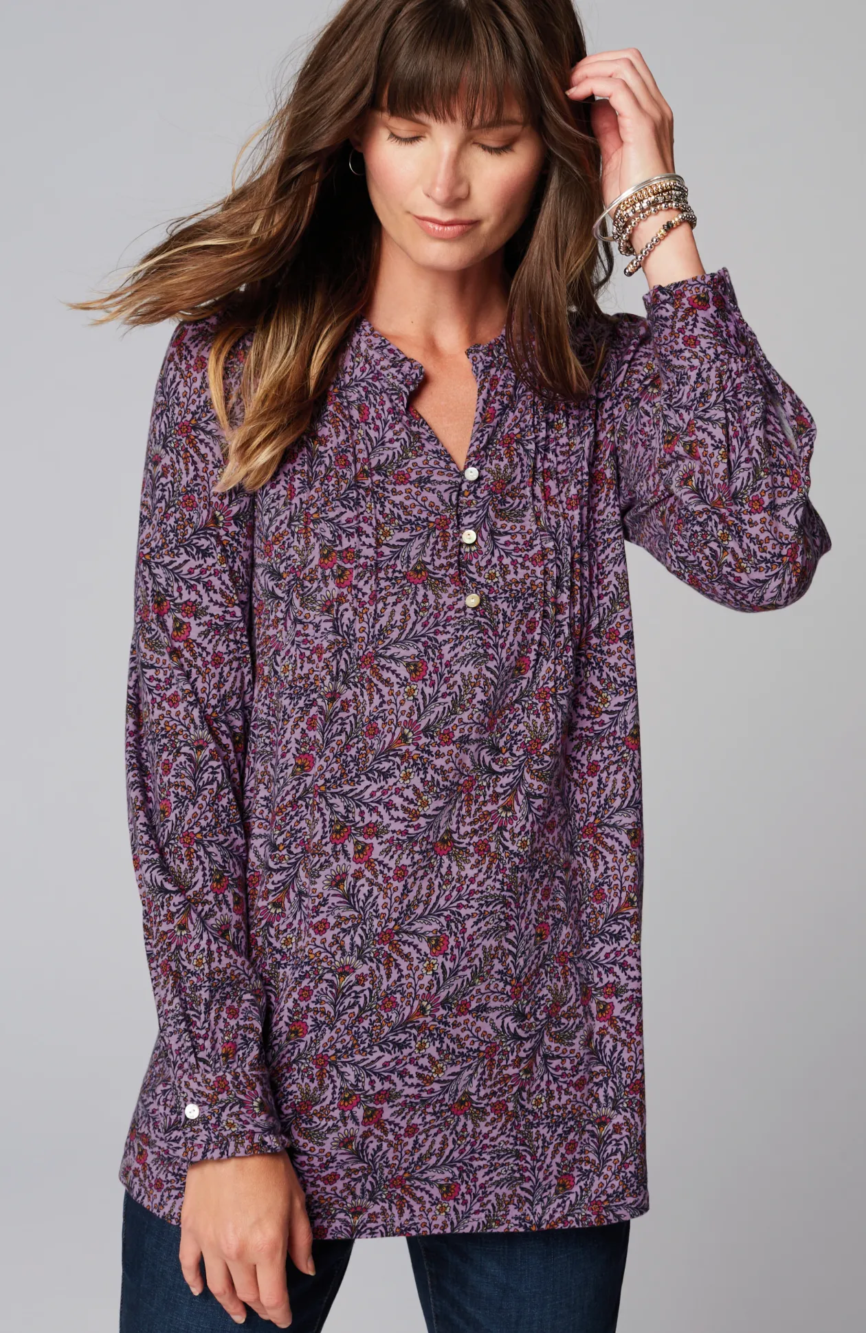 Ruffle-Trim Pintucked Tunic
