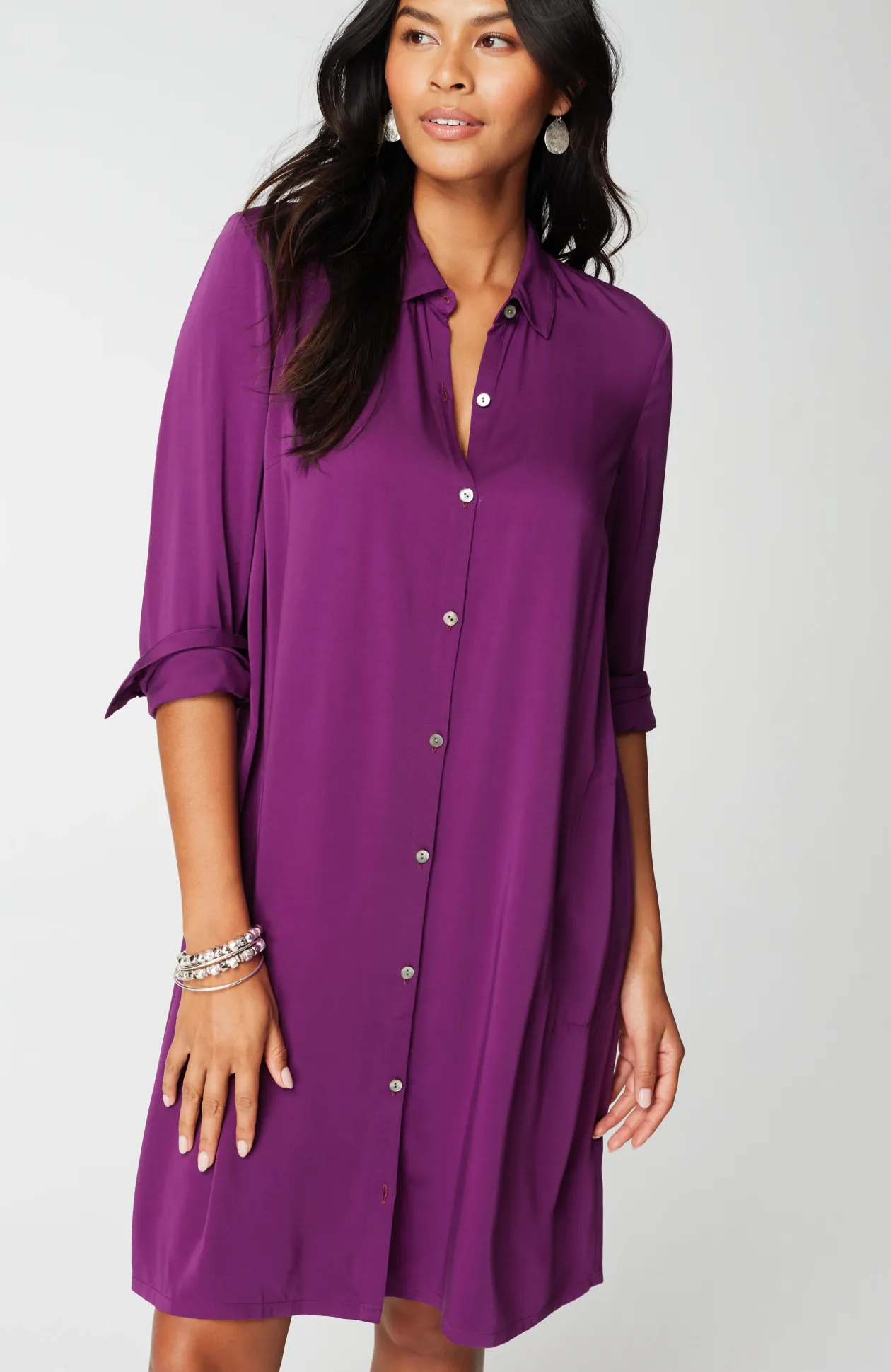 Satin A-Line Shirtdress