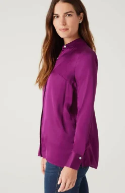 Satin Button-Front Shirt