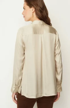 Satin Button-Front Shirt