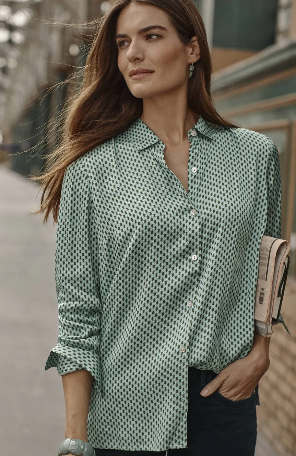 Satin Button-Front Shirt