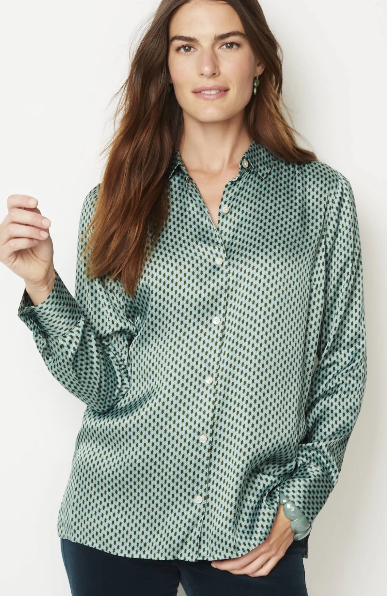 Satin Button-Front Shirt