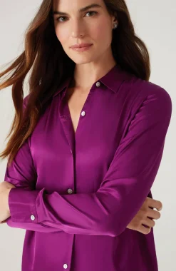 Satin Button-Front Shirt