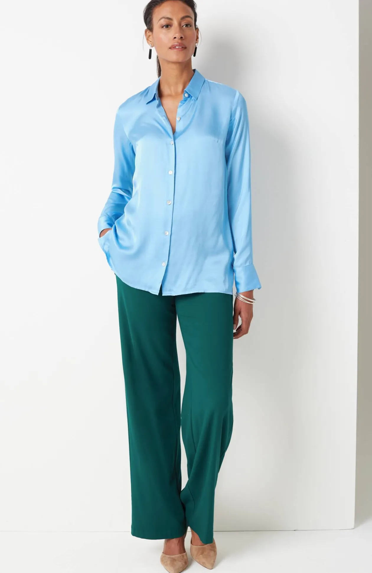 Satin Button-Front Shirt