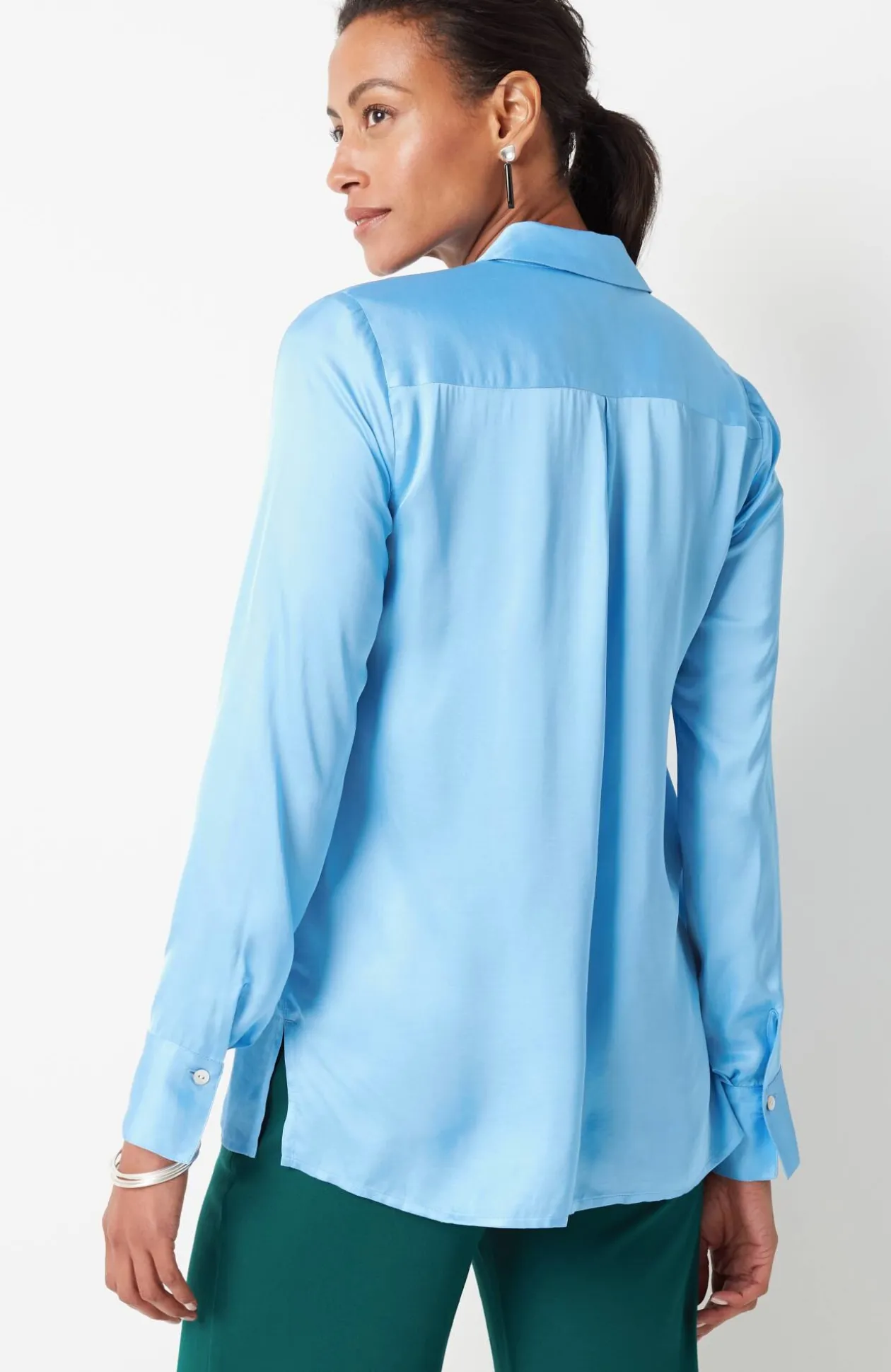 Satin Button-Front Shirt