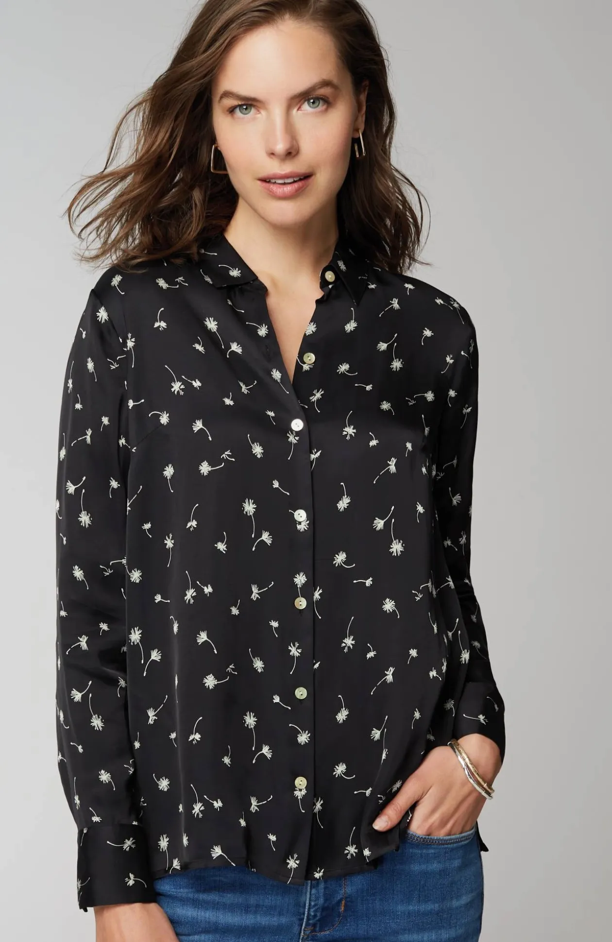Satin Button-Front Shirt